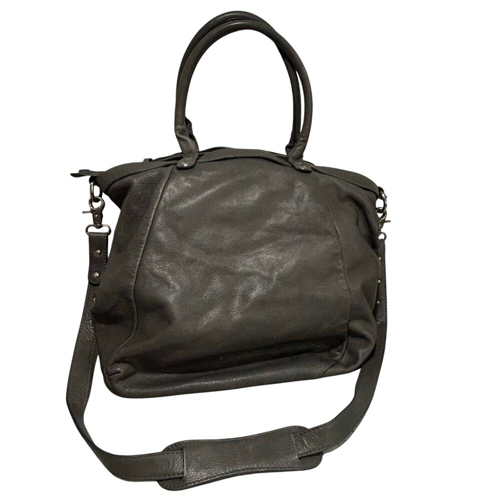 Garnet Hill Purse Gray Leather Made in Italy slouchy 2-way shoulder bag satchel